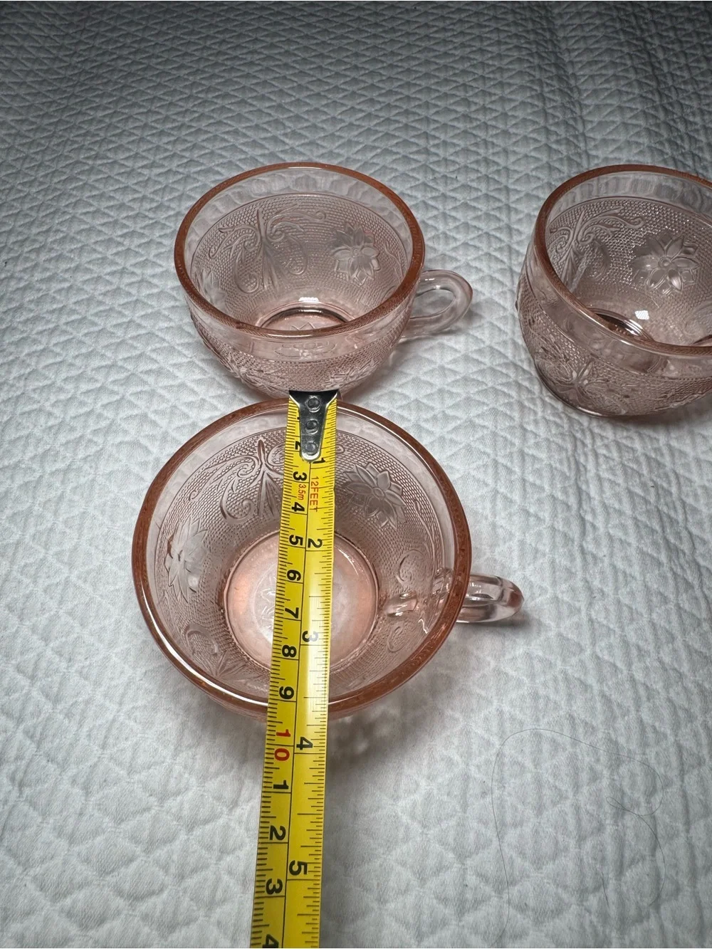 Vintage Tiara Indiana Glass Pink Peach Sandwich Coffee Tea Cups Set of 4 Floral